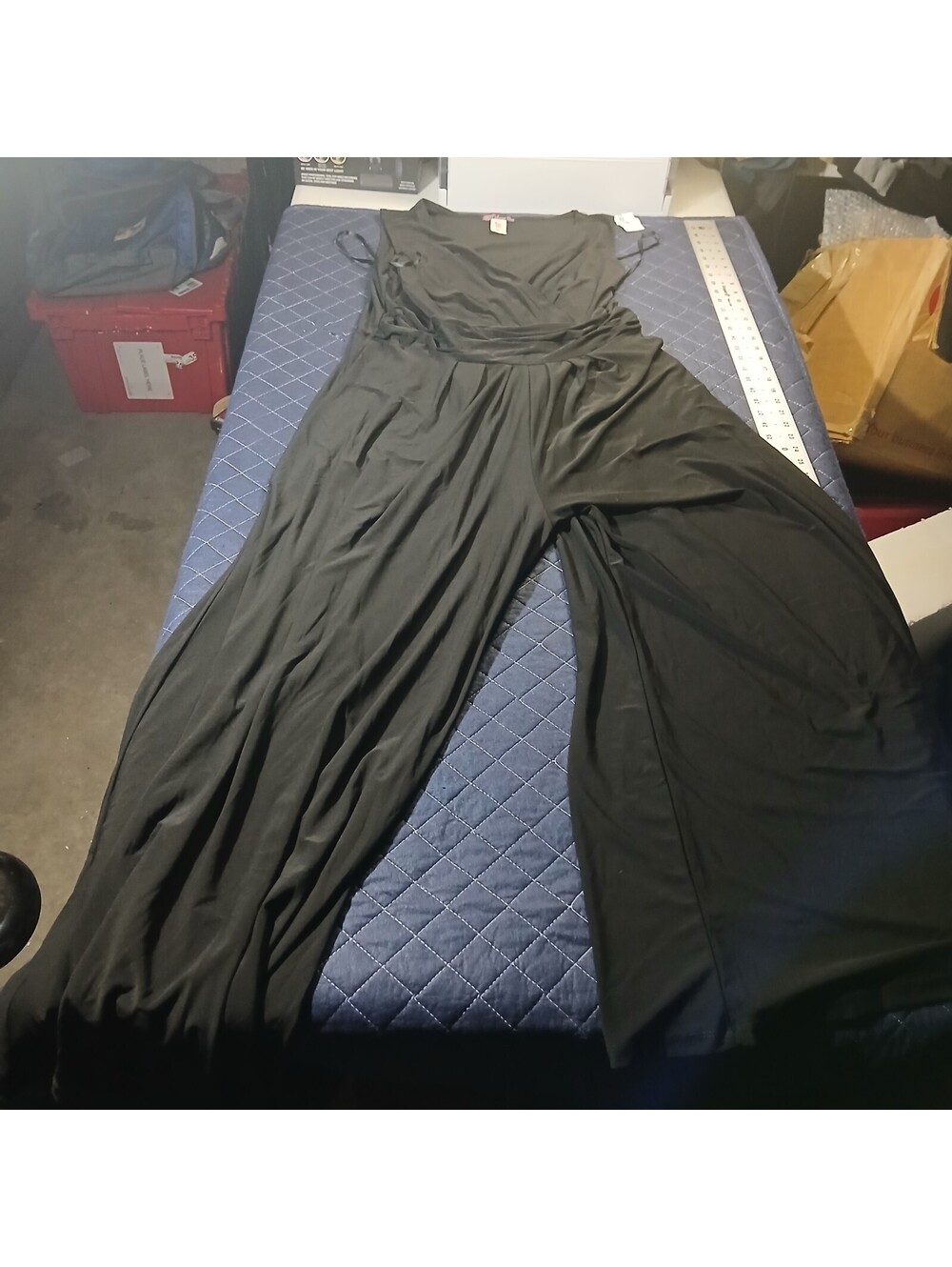 Volume One Black Sleeveless Maxi Dress 1X Ruched Surplice Stretch